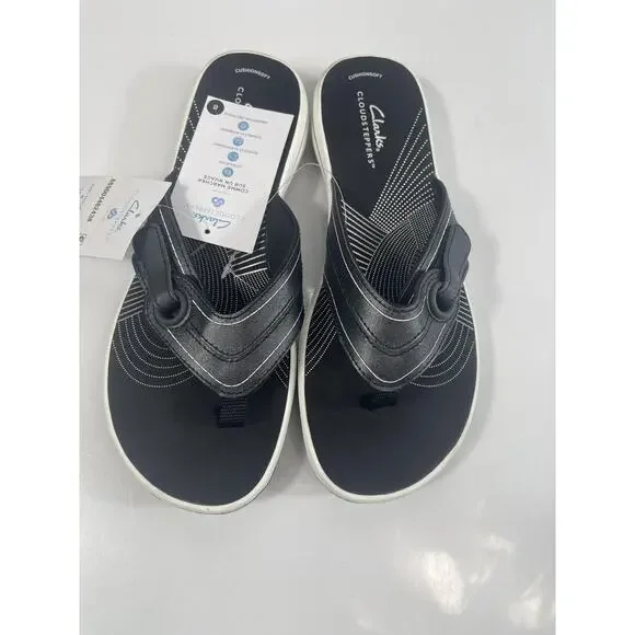 Clarks Breeze Reynah Shoes Women's Size 8 Black Cloudsteppers Thong Sandals New - Picture 2 of 11